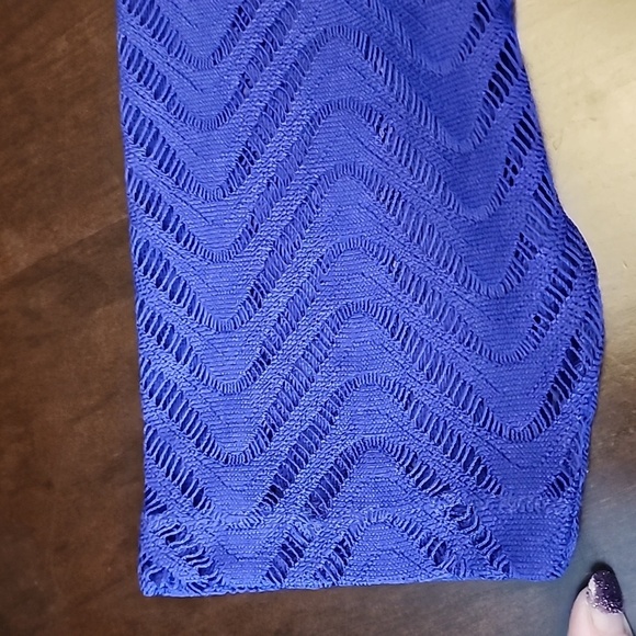 Chicos Size 3 Chevron 3/4 Sleeve Sweater Blue/Purple Wave pattern - Picture 3 of 8